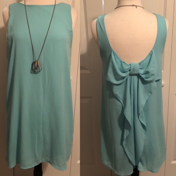 Everly Dresses & Skirts - Turquoise chiffon mini dress w/ bow back tunic top
